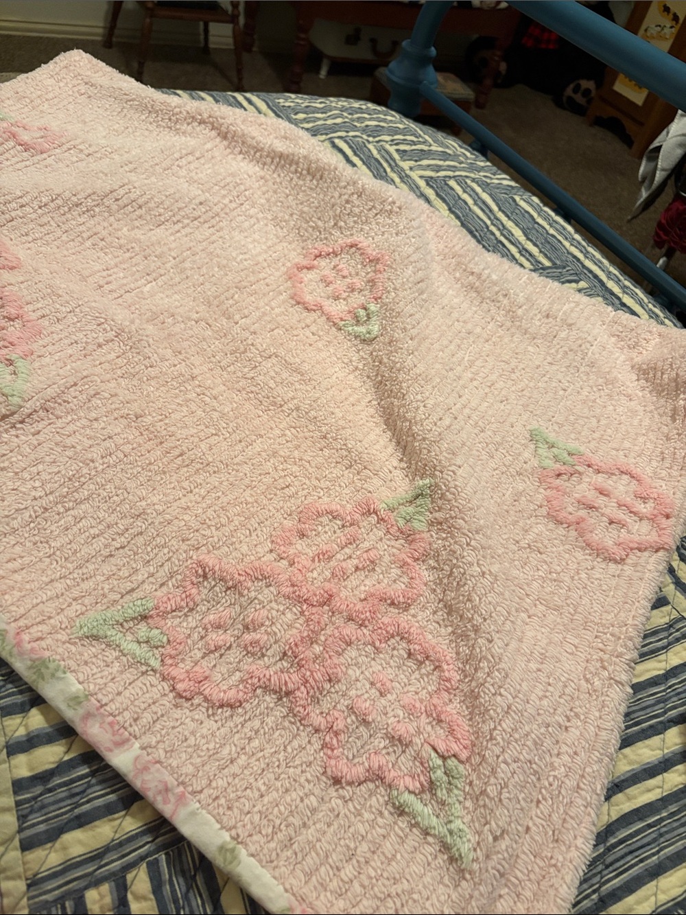 Amy Coe Pink Floral Chenille Baby Blanket